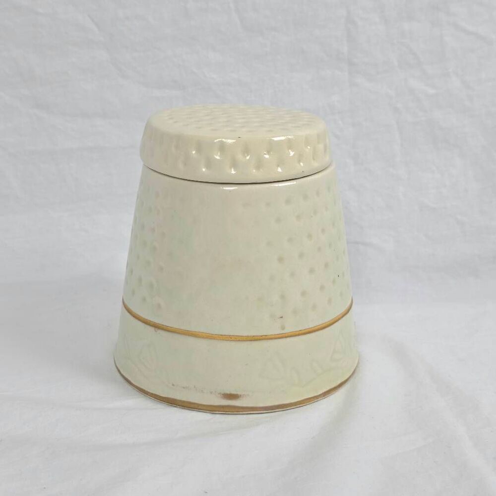 Vintage Cream Ceramic Lidded Canister / Jar – Textured Dot Pattern